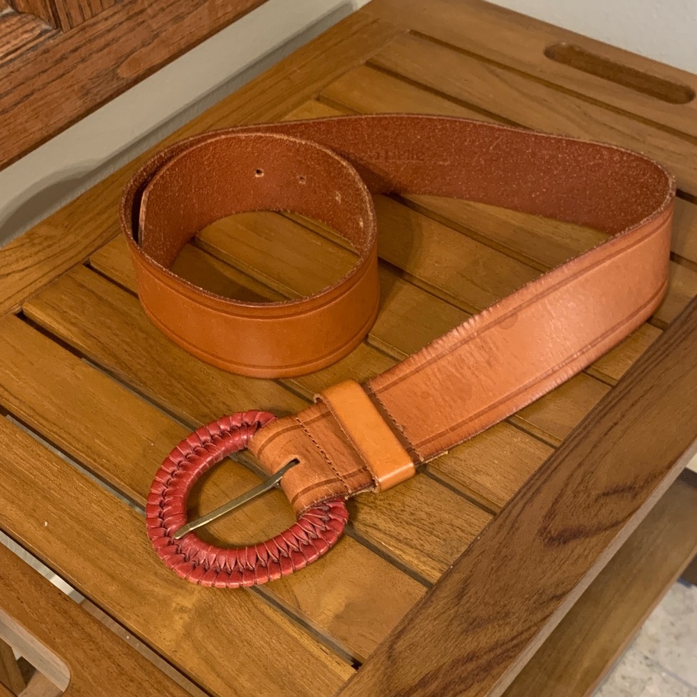 Linea Pelle Tan Leather Belt with Red Accent